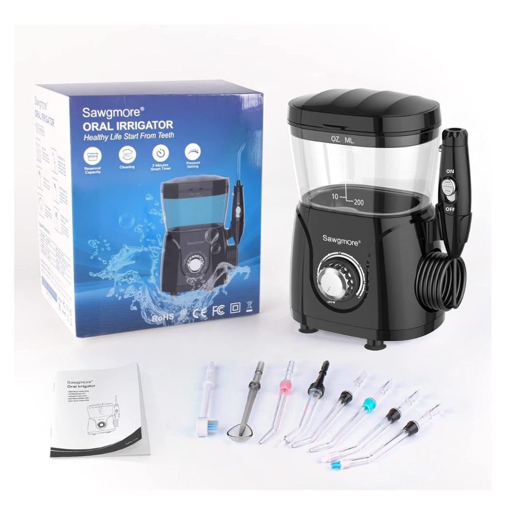 Irrigador dental de agua Sawgmore con ocho boquillas